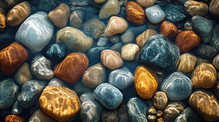 Serene pebbles in clear water creating a calming view colorful stones in shallow stream tranquil background relaxing natural river