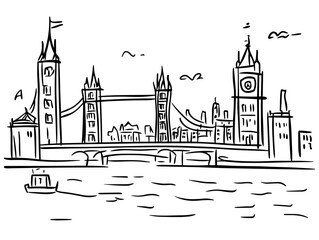 london tower bridge skyline hand drawn river sketch