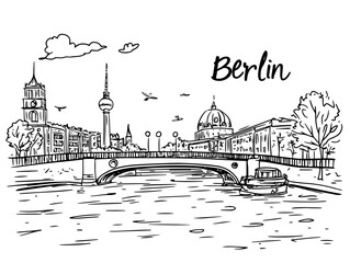 berlin germany river bridge skyline hand drawn sketch © Anna