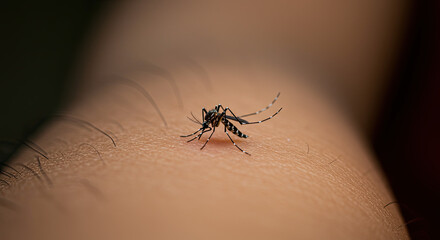 Aedes aegypti mosquitoes bite on human arm