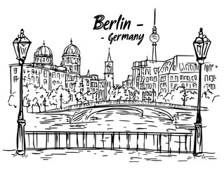 Fototapeta premium berlin germany skyline hand drawn vector illustration