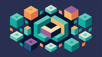 Naklejka premium Abstract geometric composition with isometric cubes in colorful shades and modern style