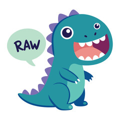 Fototapeta premium cute cartoon dino with speech bubble saying rawr