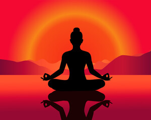 vector illustration silhouette meditation on down