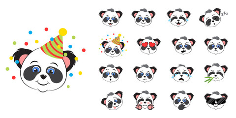 Large vector collection with cute pandas heads. Different panda emotions isolated on white. Character emoji, cute and lovely animals set. Vector 10. © GraphicsN