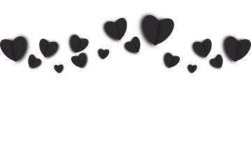 Black heart shaped paper on transparent background. Collage composition with rough texture of paper. Scalloped edges. Love and romance. Lovely halftone color.