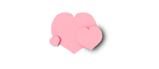 Pink heart shaped paper on transparent background. Collage composition with rough texture of paper. Scalloped edges. Love and romance. Lovely halftone color.