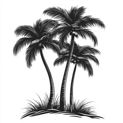 Obraz premium Tropical palm trees. Silhouette of palm trees on the island. Palm tree icon. Vector illustration
