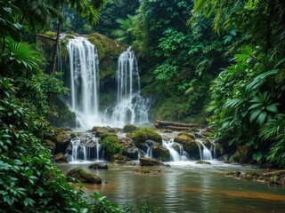 Lush Rainforest Waterfall Flowing Water