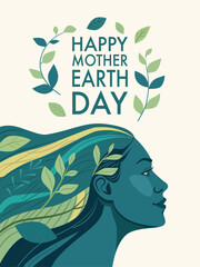 Elegant Mother Earth Day Poster with Female Profile and Botanical Elements
