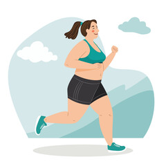 Confident Plus-Size Woman Running – Healthy Lifestyle Illustration