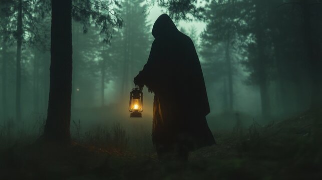 Children in Halloween costumes trick-or-treating in a cartoon village at night, full moon in the background - Powered by Adobe