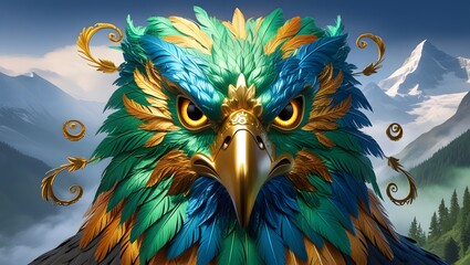 Fototapeta premium Mystical Hawk Portrait with Intense Gaze and Vibrant Feathers