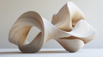 Abstract Wooden Sculpture Intertwined Curves and Organic Forms
