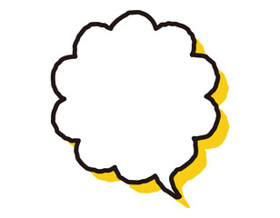 手書き風線の黄色の影のある吹き出し　モコモコ　13