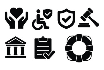 Public Services and Support Icons: Charity, Disability, Law, and Safety

