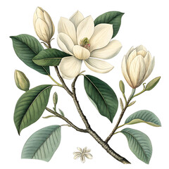 Elegant magnolia branch isolated on transparent background