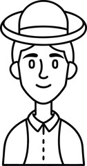 avatar icon of man wearing round hat.
