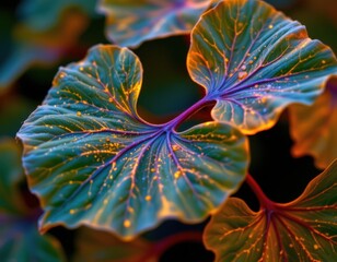 close up of ginkgo biloba leaves glowing with flavonoids protecting neurons from early alzheimer's degeneration.
