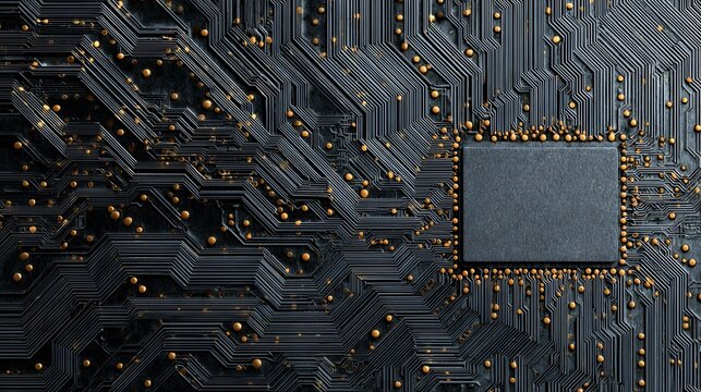 Digital circuit board texture background close up of motherboard line microchip detail high tech flat lay computing AI futuristic content custom dark tech background cut out isolated transparent