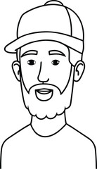 Bearded Man Avatar Wearing Cap Line Art.