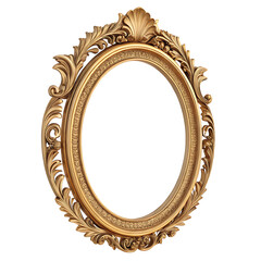 Oval gold frame ornate design isolated on transparent background