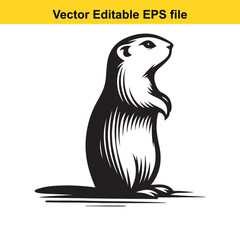 Monochrome Vector Illustration of a Groundhog Standing Upright A Classic Silhouette with Clean Lines and Minimalist Aesthetic