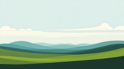 Obraz premium A tranquil landscape of rolling hills and a light sky.