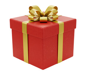 Isolated Red Gift Box with Gold Ribbon and Bow