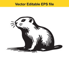 Monochromatic Illustration of a Groundhog Vector Image Cute Black and White Marmot Drawing Animal Wildlife Rodent