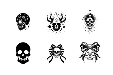 Six mystical skull silhouettes celestial antler and bow designs