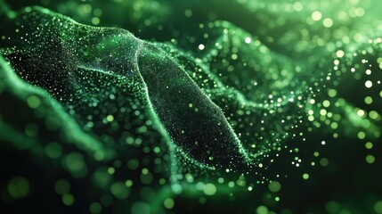 Emerald Green Particle Wave Abstract Art