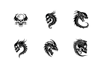 Obraz premium Tribal dragon skull silhouettes set silhouette