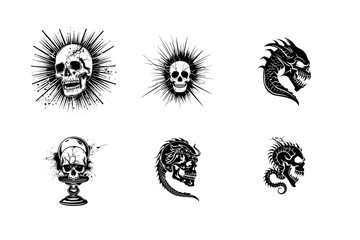 Obraz premium Six skull and dragon silhouettes set