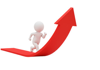 Isolated Stick Figure Climbing Upward Arrow Success