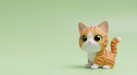 Adorable cartoon ginger kitten on a light green background perfect for children's products and pet related projects