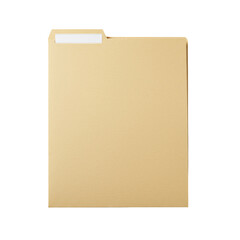 New letter-sized manila file folder in its standard folded state, pale yellowish-brown, crisp edges, subtle paper texture, centered on a transparent isolated background with no shadows, concept of