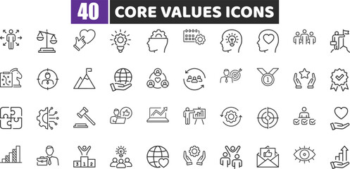 Core Values Line Icon Set | Vector Symbols for Business Ethics, Mission, and Growth