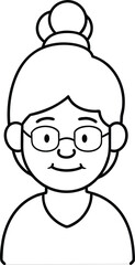 Elderly Woman Avatar Icon With Bun.