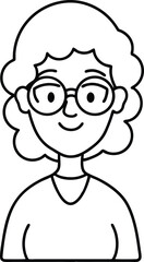 Elderly Woman Avatar Wearing Glasses Outline.