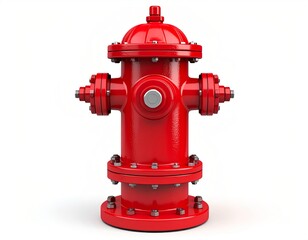 3D icon of a fire hydrant in bright red color, metallic surface, bolts and nozzles detailed, isolated urban infrastructure element