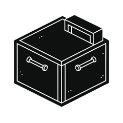 Isometric Black and White Storage Box Illustration