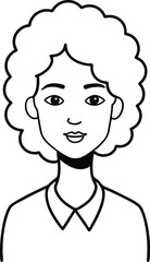 Female Character Icon with Curly Hair.