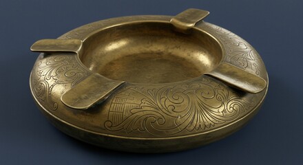 Ornate Brass Ashtray with Intricate Floral Engraving