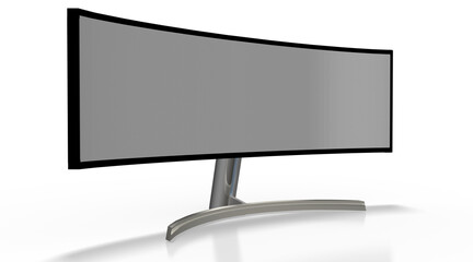 3d Curved Breitbild Monitor in schwarz mit Metallfuss auf transparenten Hintergrund, freigestellt