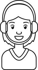 Gamer Avatar Icon Wearing Headset Outline.
