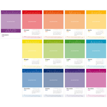 Calendario 2026 Semplice Template in Italiano, 12 pagine pi&ugrave; copertina formato A3 - festivit&agrave; italiane