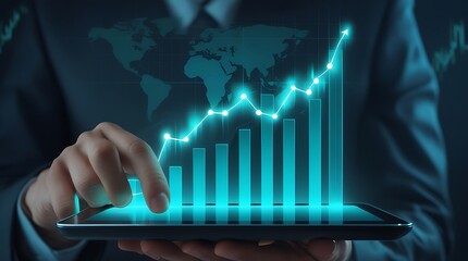 Global business growth and financial success on tablet