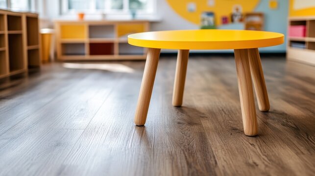 A vibrant children's table in a playful classroom environment, showcasing the inviting design and bright colors that stimulate creativity and joy among young learners in an educational space.