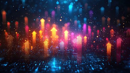 Fototapeta premium Abstract graphic of upward trending arrows in vibrant colors.